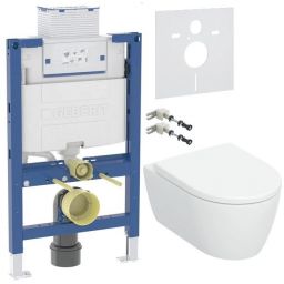 Geberit iCon miska WC z deską wolnoopadającą ze stelażem podtynkowym wspornikami i uszczelką wygłuszająca biały połysk (503046001, 111003002, 111815001,156050001)