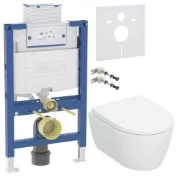 Geberit iCon miska WC z deską wolnoopadającą stelażem wspornikami i uszczelką wygłuszającą biały połysk (503048008, 111003002, 111815001, 156050001)