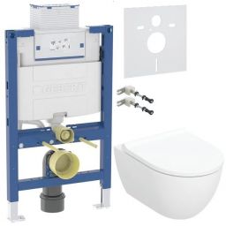 Geberit Acanto miska WC z deską wolnoopadającą stelażem wspornikami i uszczelka wygłuszającą biały (502774008, 111003002, 111815001, 156050001)