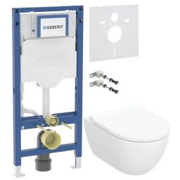 Geberit Acanto miska WC z deską wolnoopadającą stelażem wspornikami i uszczelką wygłuszającą biały (502.774.00.1, 111.320.00.6, 111.815.00.1, 156.050.00.1)