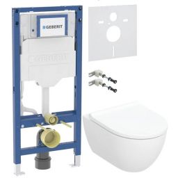 Geberit Acanto miska WC z deską wolnoopadającą stelażem wspornikami i uszczelka wygłuszającą biały (502774008, 111320006, 111815001, 156050001)