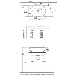 Globo T-Egde umywalka 54x36 cm nablatowa biały mat B6O54BO