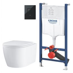 Zestaw Grohe Solido stelaż podtynkowy WC z przyciskiem Even czarny połysk i miska wisząca Start Round z deską wolonoopadającą (38971000, 103848SH00, 38966KV0)