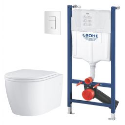 Zestaw Grohe Solido stelaż podtynkowy do WC z przyciskiem Skate Cosmopolitan biały i miska Start Round z deską wolnoopadającą (38971000, 103848SH00, 38732SH0)