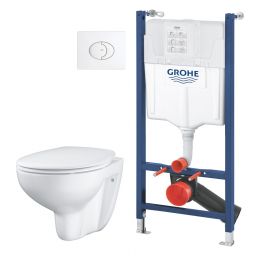 Zestaw Grohe Solido stelaż podtynkowy do WC z przyciskiem Skate Air biel alpejska i miska Bau Ceramic z deską wolnoopadającą (38971000, 39351000, 38506SH0)