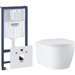 Grohe Start Round miska WC z deską wolnoopadającą wiszącą bez kołnierza i stelażem stelaż podtynkowym 3w1 biały połysk (103848SH00, 38539001)