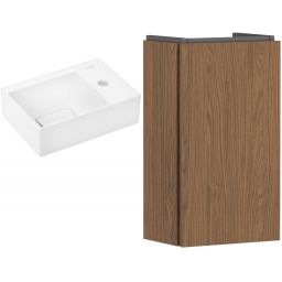 Zestaw Hansgrohe Xevolos E umywalka z szafką Xilesa E 36 cm prawa biały połysk/kaszmirowy dąb (54244550, 61086450)