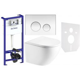 Zestaw Hagser Beno miska WC wisząca z deską wolnoopadającą i stelażem podytnkowym Oltens z uszczelką i przyciskiem spłukującym chrom (HGR14000042, HGR20000045, 50001000, 57102100, 49301000)