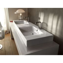 Kerasan Cento umywalka 140x45 cm prostokątna podwójna biała 353601