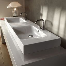 Kerasan Cento umywalka 140x45 cm prostokątna podwójna biała 353601