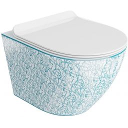 LaVita Sofi Slim miska WC z deską wolnoopadającą wisząca bez kołnierza biały-niebieski połysk 5900378335405