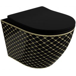 LaVita Sofi Slim Black Night miska WC z deską wolnoopadającą wisząca bez kołnierza czarny-złoty 5900378335450