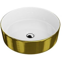 LaVita Merida Brushed Gold umywalka 37 cm nablatowa okrągła złoty szczotkowany/biały połysk
