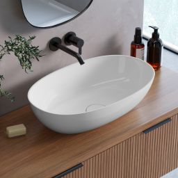 Lavaberg Skinn umywalka 60x36 cm owalna nablatowa biały połysk 663130061003