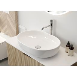 Oltens Hamnes Thin umywalka 60,5x41,5 cm owalna nablatowa biała 40320000