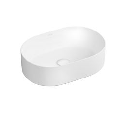 Outlet - Oltens Lom Thin umywalka 45x30 cm owalna nablatowa z powłoką SmartClean biała 40827000