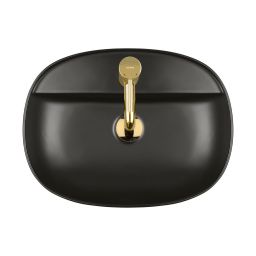 Oltens Hamnes Thin umywalka 51x39 cm nablatowa owalna czarny mat 41313300