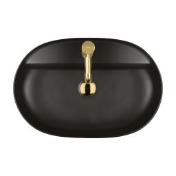Oltens Hamnes Thin umywalka 62x42 cm owalna nablatowa czarna 41314300