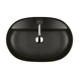 Oltens Hamnes Thin umywalka 62x42 cm nablatowa owalna z powłoką SmartClean czarny mat 41814300
