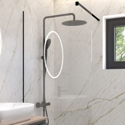 Oltens Atran zestaw prysznicowy ścienny termostatyczny z deszczownicą czarny mat 36500300