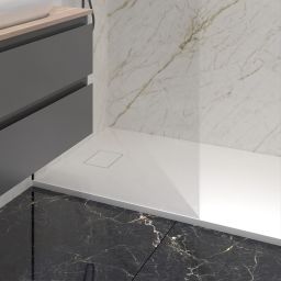 Oltens Bergytan brodzik 100x90 cm prostokątny RockSurface biały 15101000