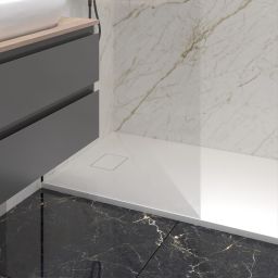 Oltens Bergytan brodzik 140x80 cm prostokątny RockSurface biały 15106000