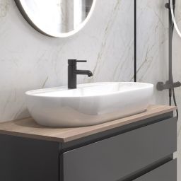 Oltens Hamnes Thin umywalka 80x40 cm nablatowa owalna z powłoką SmartClean biała 41815000