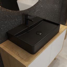 Oltens Duve umywalka 59x43,5 cm prostokątna ścienna-nablatowa czarna 41300300