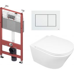 Zestaw Oltens Jog miska WC wisząca z deską wolnoopadającą i stelaż podtynkowy Tece Base z przyciskiem Now biały (9400407, 42001000, 45102000, 9240400)