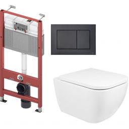 Zestaw Oltens Vernal miska WC wisząca z deską wolnoopadającą i stelaż podtynkowy Tece Base z przyciskiem Now biały/czarny mat (9400407, 42002000, 45104000, 9240407)