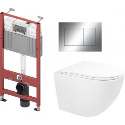 Zestaw Oltens Hamnes Stille miska WC wisząca spłukiwanie wirowe z deską wolnoopadającą i stelaż podtynkowy Tece Base z przyciskiem Now chrom błyszczący (9400407, 42521000, 45100000, 9240401)