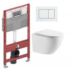 Zestaw Omnires Ottawa miska WC z deską wolnoopadającą i stelaż podtynkowy Tece Profil z przyciskiem spłukującym Now białym (OTTAWAMWBP, 9240400, 9300302)