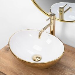 Rea Sofia Gold umywalka 41x34,5 cm nablatowa owalna biała/złota REA-U0456