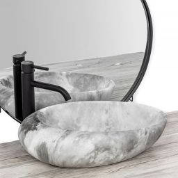 Rea Roxy C Stone umywalka 49x31 cm nablatowa owalna imitacja kamienia/jasny szary REA-U6651