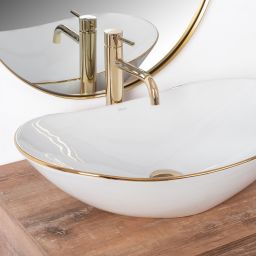 Rea Royal umywalka 62x36 cm owalna nablatowa biała-złota REA-U8570