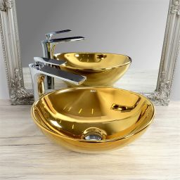 Rea Sofia Gold umywalka 41x34,5 cm nablatowa owalna złota REA-U9015