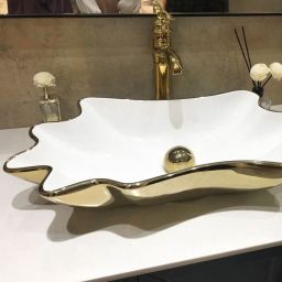 Rea Infinity umywalka 62x33 cm nablatowa biała-złota REA-U3400
