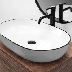 Rea Cleo umywalka 60,5x41 cm owalna nablatowa biała-czarna REA-U6210