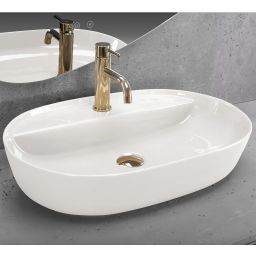 Rea Aura Ecru Shiny umywalka 60,5x40,5 cm owalna nablatowa ecru REA-U4589