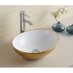 Rea Sofia Gold umywalka 41x34,5 cm nablatowa owalna biała/złota REA-U0456