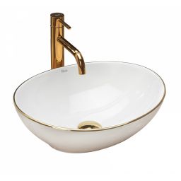Rea Sofia Gold Edge umywalka 41x34,5 cm nablatowa owalna biała/pasek złoty REA-U3287