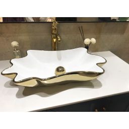 Rea Infinity umywalka 62x33 cm nablatowa biała-złota REA-U3400