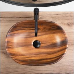 Rea Amelia umywalka 48x34,5 cm owalna nablatowa brąz/beż REA-U5060