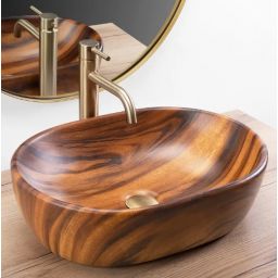 Rea Amelia umywalka 48x34,5 cm owalna nablatowa brąz/beż REA-U5060