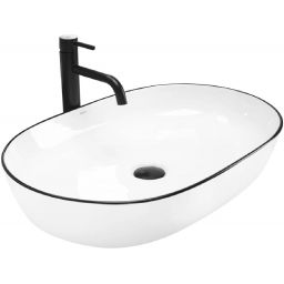 Rea Cleo umywalka 60,5x41 cm owalna nablatowa biała-czarna REA-U6210
