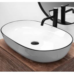 Rea Cleo umywalka 60,5x41 cm owalna nablatowa biała-czarna REA-U6210