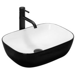 Rea Belinda Slim umywalka 46x33 cm nablatowa prostokątna biała/czarna REA-U6332