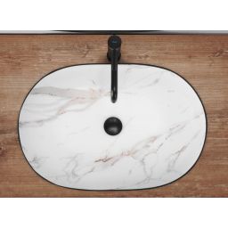 Rea Cleo umywalka 60,5x41 cm owalna nablatowa biała-czarna REA-U6625