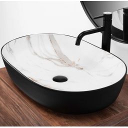 Rea Cleo umywalka 60,5x41 cm owalna nablatowa biała-czarna REA-U6625