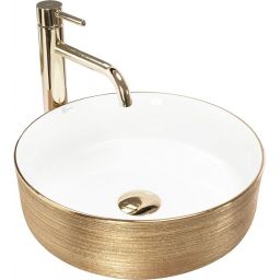 Rea Sami umywalka 36x36 cm okrągła nablatowa biała-złota REA-U6630